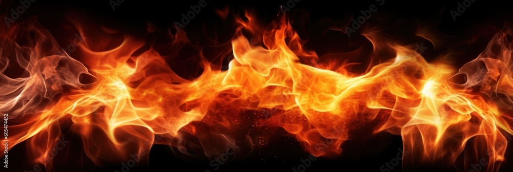 Fire flames on black background. Generative ai Fire flames on black background. Generative ai