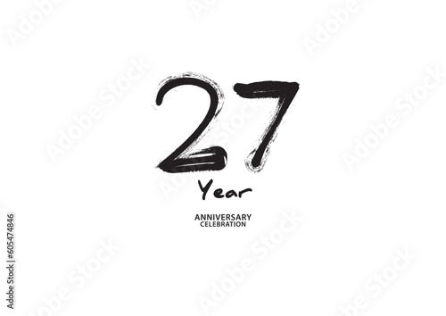 27 year anniversary celebration logotype on white background for poster, banner, flyer, invitations or greeting card, 27 number logo design, 27th Birthday invitation, anniversary vector template photo