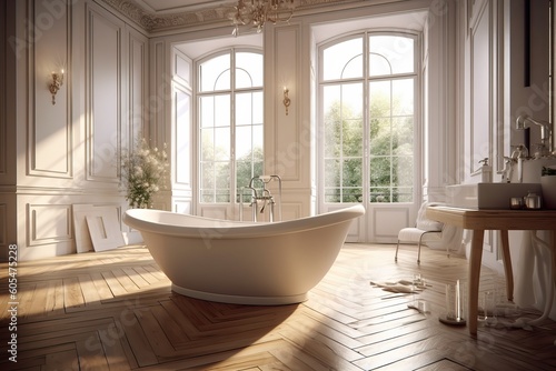 Impressive luxurious bathroom and an elegant classic interior, generative ai © FrankBoston