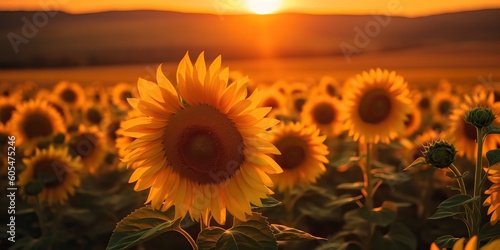 Sunflower field at golden h...