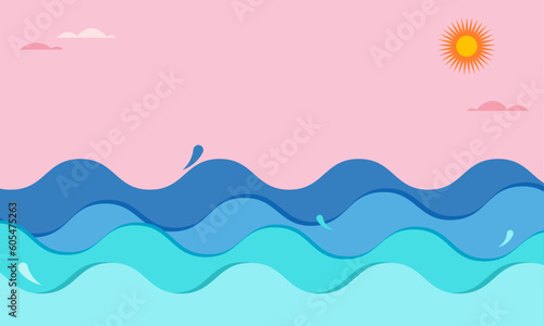 Colorful Geometric Sea Summer Background, poster, banner. Summer time fun concept design promotion design