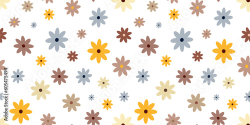 Retro Vintage boho spring pattern with flowers in 60s style