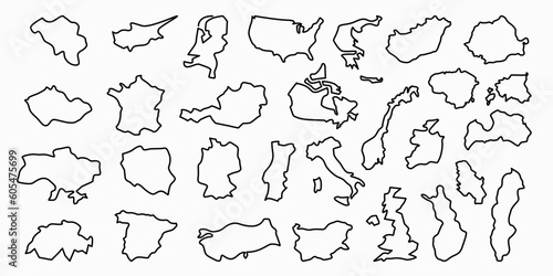 Europe, USA and Canada map icons. Simple set of USA, Canada and Europe countries maps. Icons for web design. Print for t-shirt, typography. Vector illustration