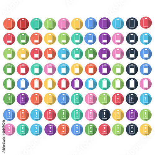Battery icon set vector battery energy symbol collection flat design