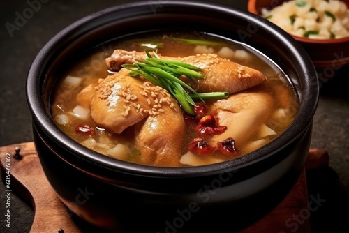 Samgye-tang or ginseng chicken soup meaning Food photography