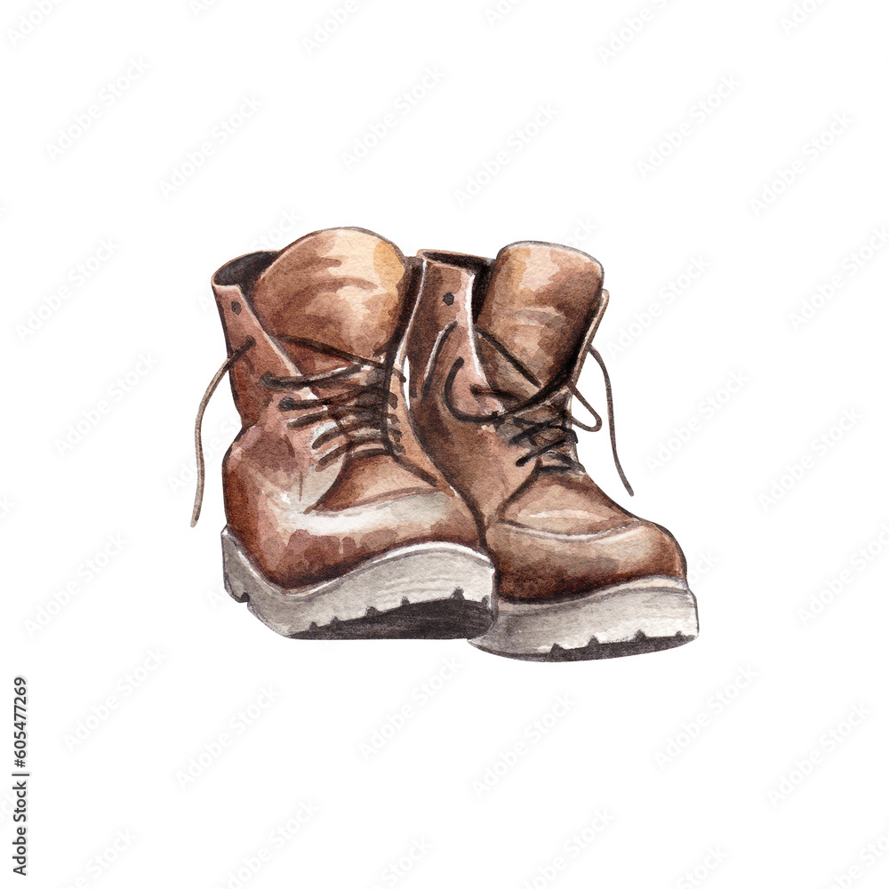 Tourist boots isolated on white background. Watercolor hand drawn ...