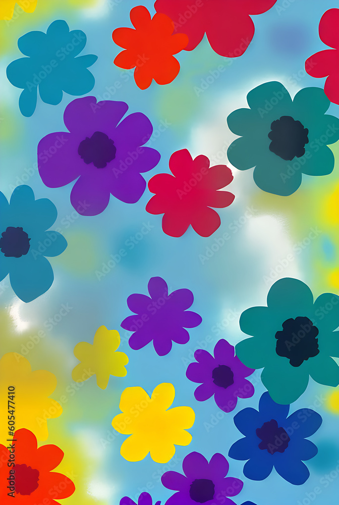 Colorful flat flowers on neutral background. Colorful flat flowers on neutral background.