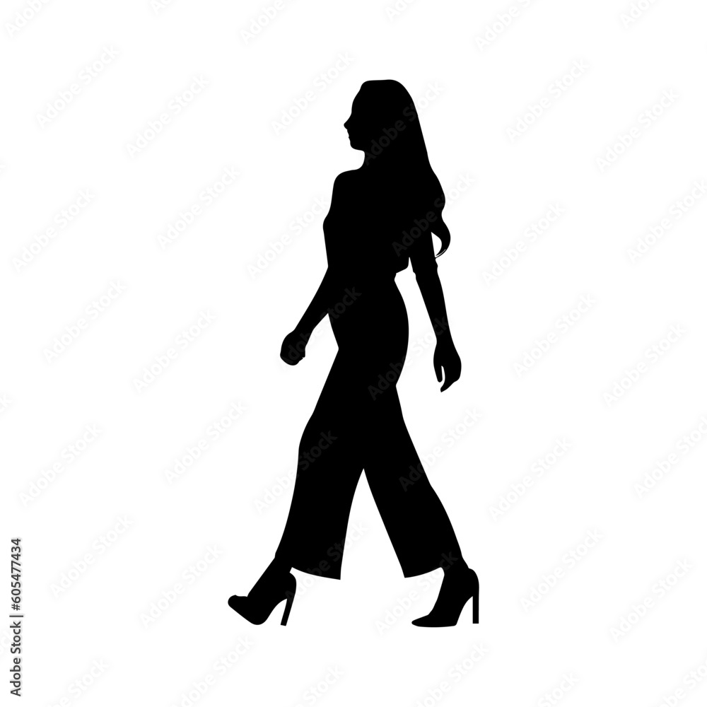 Vector illustration. Silhouette of a walking girl. Woman. Minimalism.