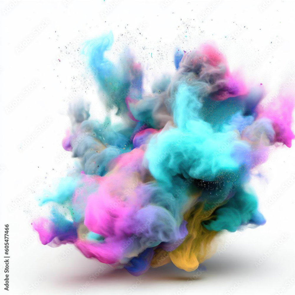 Realistic Colorful Smoke Powder Artwork, Generative AI
