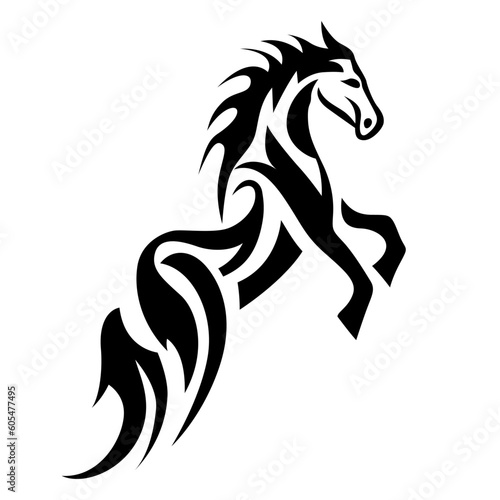 Jumping horse tribal tattoo black and white vector illustration.