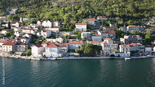 A Timelapse of a cruise ship leaving Kotor Montenegro and old mediterranean port.
