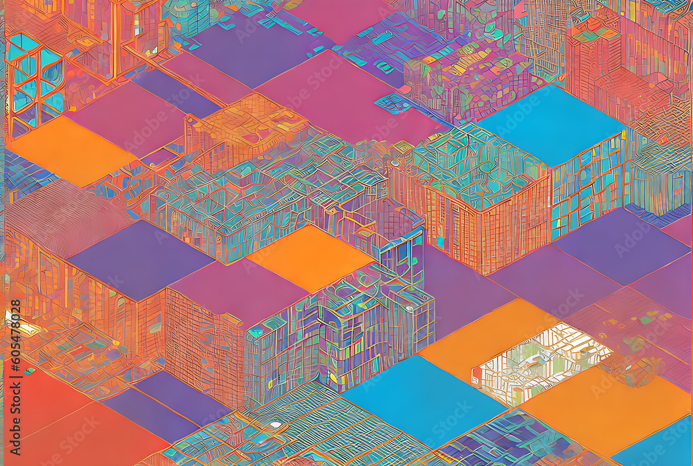 Obraz premium Rectangular abstract geometric panels with neon magic.