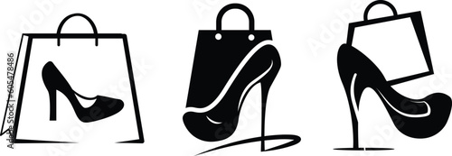 ladies heels or footwear and bag set online store icon vector clip art.