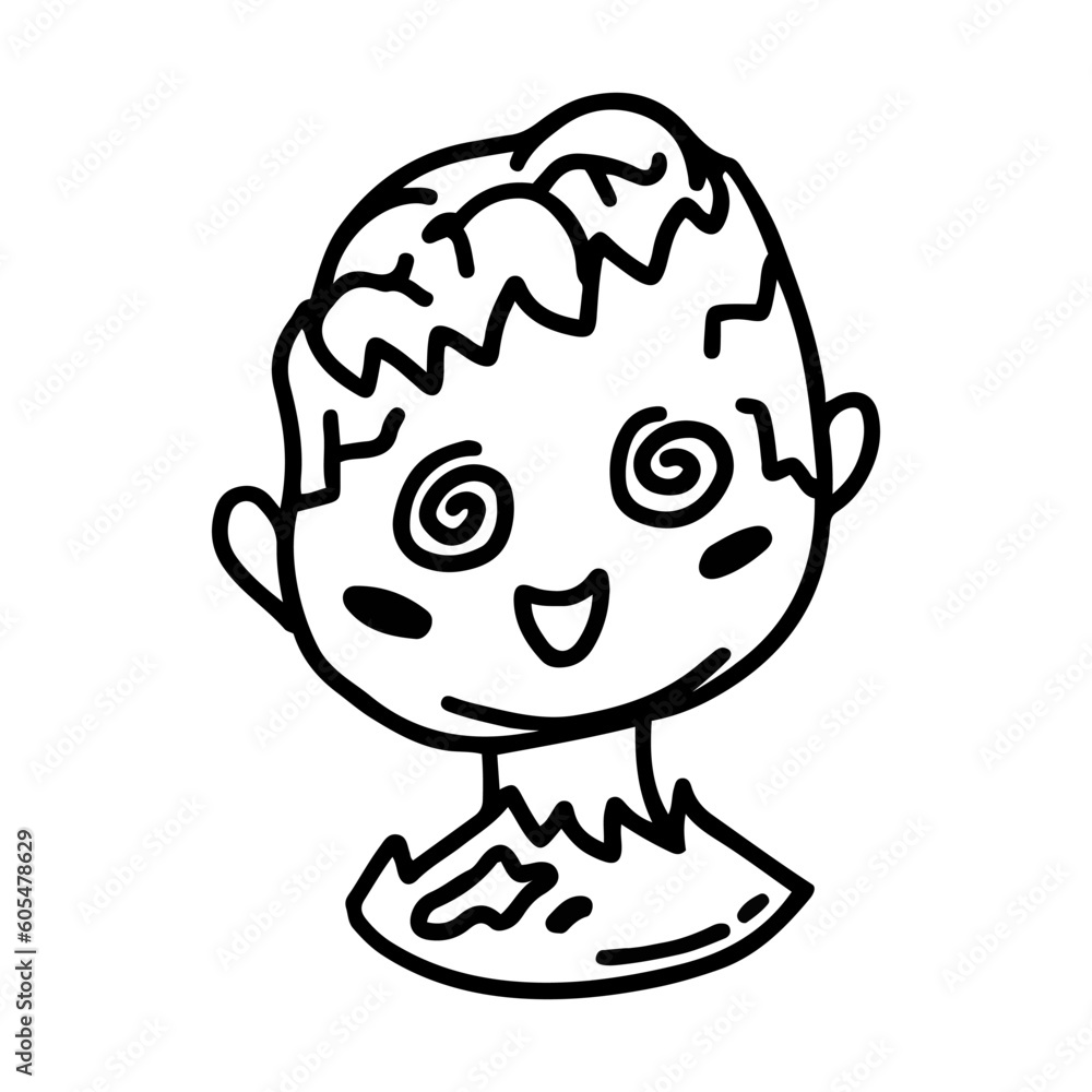 Hand drawn character design of zombie in doodle style