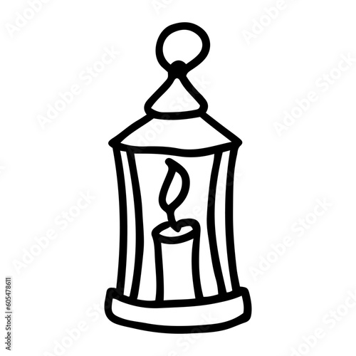 Hand drawn design of candle lantern in doodle style