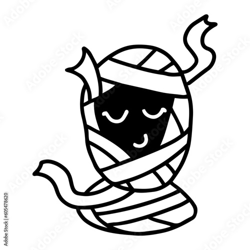 Hand drawn character design of cute mummy in doodle style