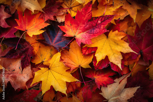 Beauty of autumn with a captivating fall foliage background. A vibrant palette of red, orange, and yellow leaves, captures the essence of the season's natural splendor.