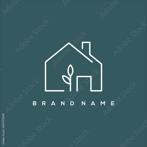 Line art natural house logo vector