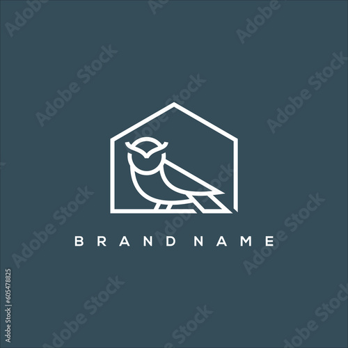 Line art house and owl logo vector