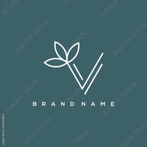 initial V line art leaf logo vector