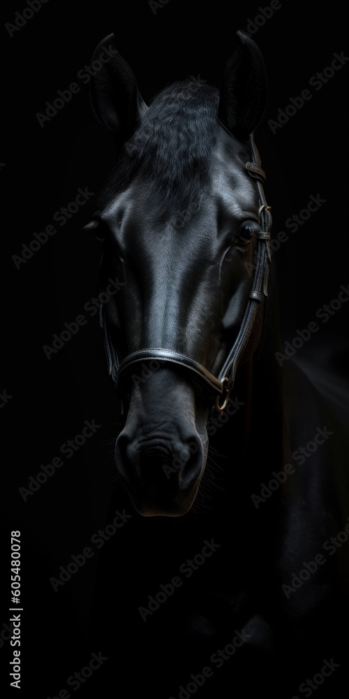 AI-image closeup portrait of Canadian horse front black background AI-image closeup portrait of Canadian horse front black background