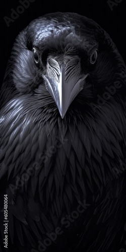 AI-image closeup of American crow black background