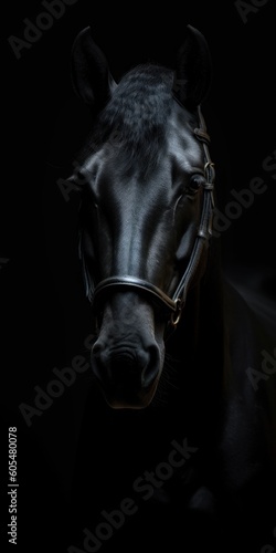 AI-image closeup portrait of Canadian horse front black background