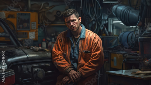 Master of Machines: Portrait of a Male Mechanic in an Auto Repair Shop, Generative AI