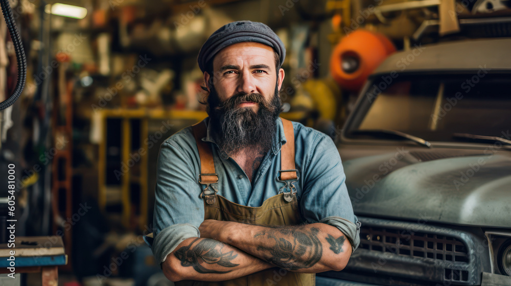 Master of Machines: Portrait of a Male Mechanic in an Auto Repair Shop, Generative AI Master of Machines: Portrait of a Male Mechanic in an Auto Repair Shop, Generative AI