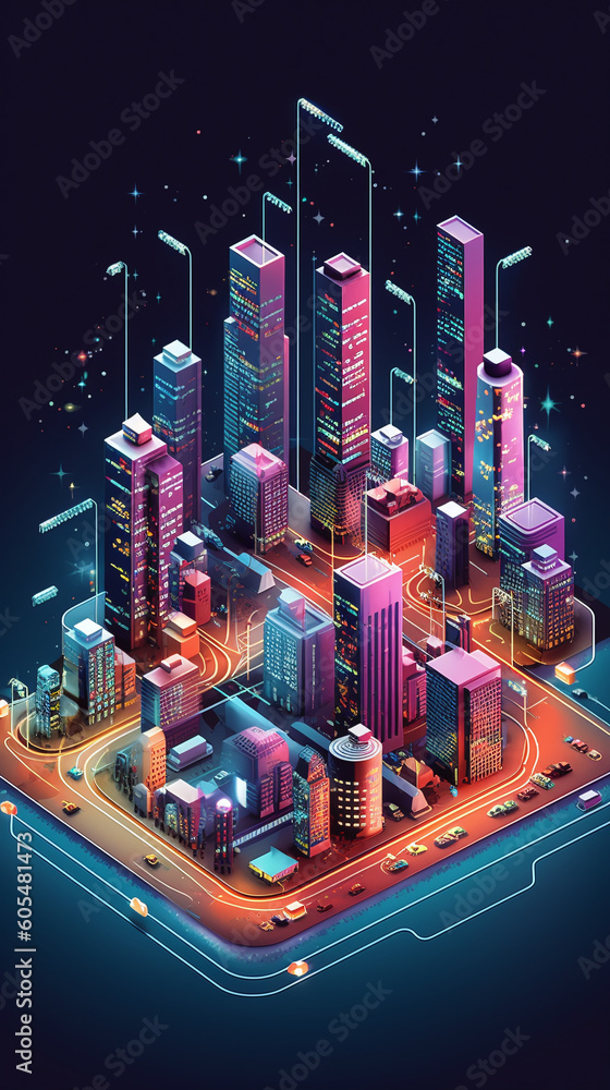 Conceptual illustration of a smart city with interconnected devices and ...