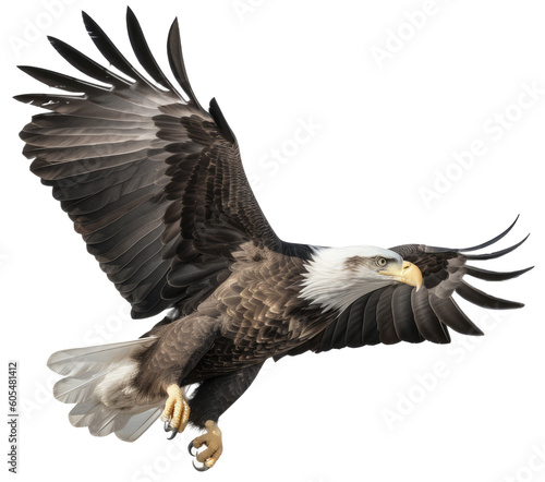 flying american bald eagle isolated on a white background  generative AI animal