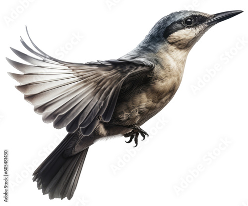 Flying bird isolated on white or transparent background as PNG, generative AI animal