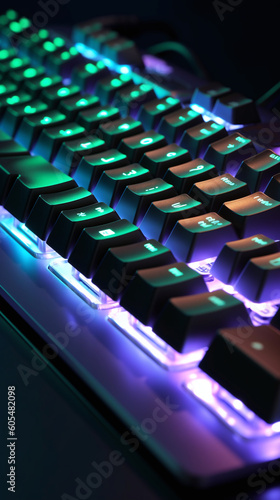 High-resolution shot of a modern computer keyboard with backlit keys