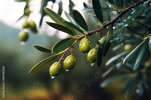 Olives on the branches of an olive tree