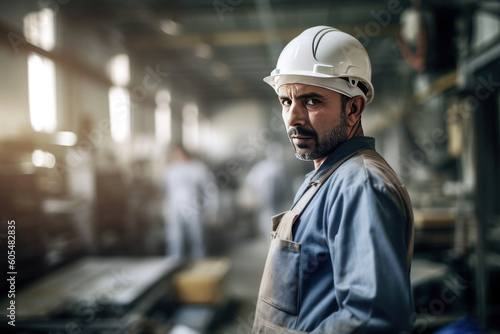 Portrait of Arab man, factory worker, AI generated Generative AI © aamulya