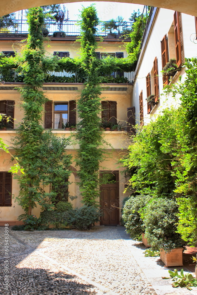 Picturesque courtyard with plants in Verona, Italy Picturesque courtyard with plants in Verona, Italy
