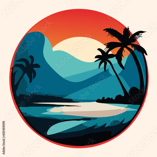 tee print vector design with brushes and palms