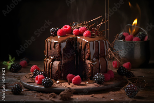 chocolate cake with berries