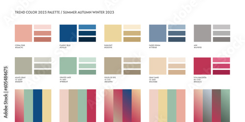 New fashion color and gradients trend 2023. Color palette forecast of the future color trend and gradients new color combinations Summer Autumn Winter 2023