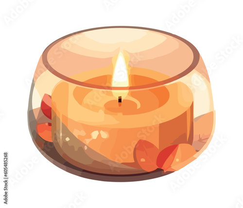 Bright candle flame with leaves