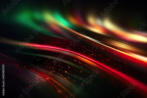 Abstract futuristic background high speed vibrant red green lines and bokeh glowing neon moving. High speed futuristic travel concept. Fantastic wallpaper, Ai Generative