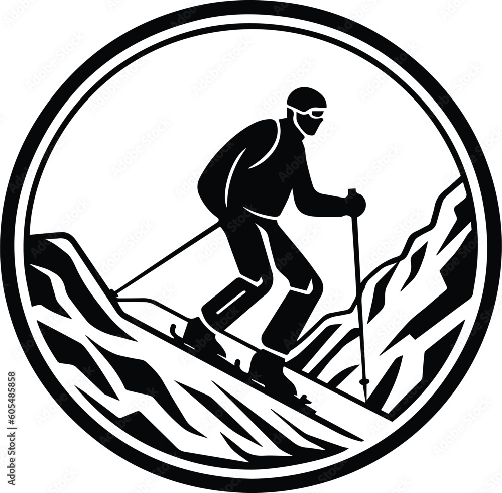 Ski Logo Monochrome Design Style
