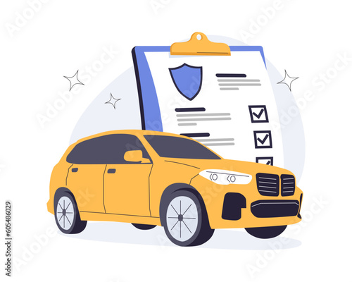 Car insurance policy finance form money concept. Car insurance icon vector document. Vector cartoon illustration