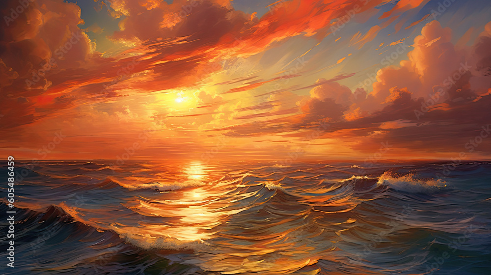 Sunset over the sea created with Generative AI	
