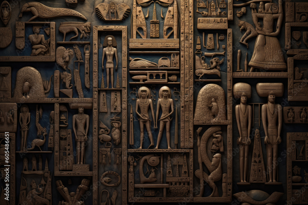 Ancient wall with hieroglyphs created with Generative AI