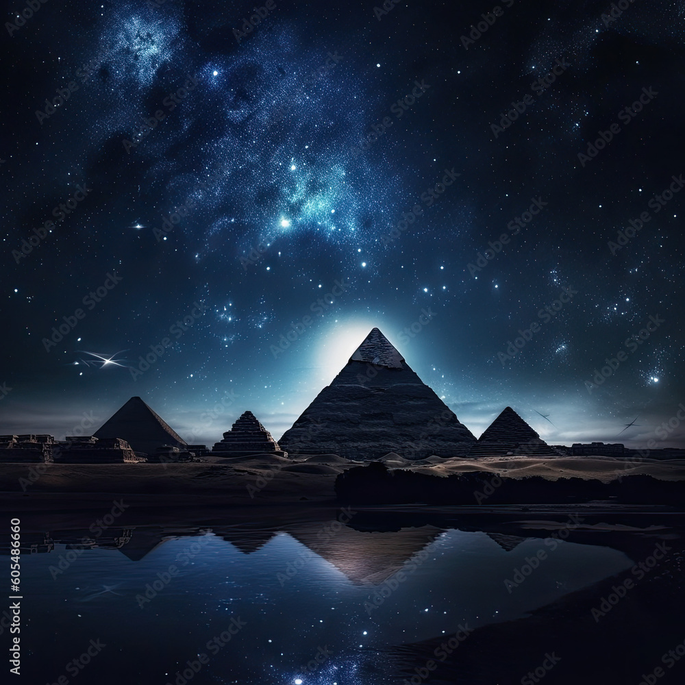 Pyramids at night created with Generative AI Pyramids at night created with Generative AI