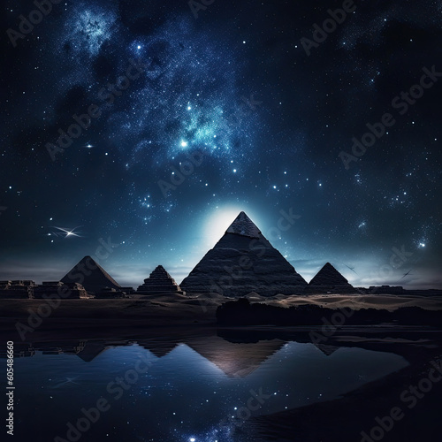 Pyramids at night created with Generative AI