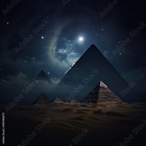 Pyramids at night created with Generative AI