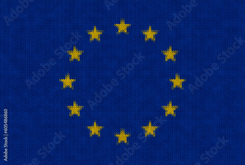 Knitted European flag, 3d rendering, 3d illustration