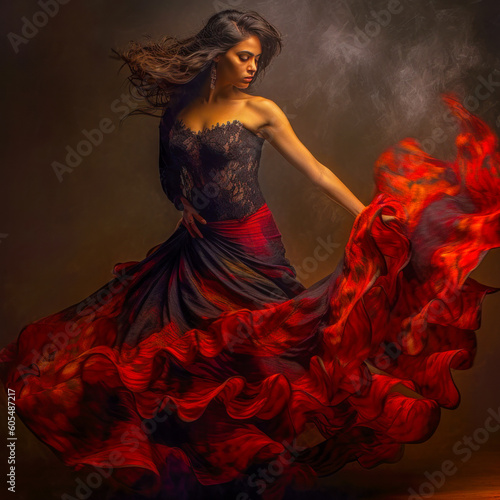 Beautiful Spanish Woman Dancing Flamenco Background Cover Journal Digital Art photo